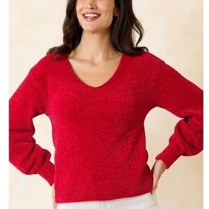 Tommy‎ Bahama Chenille V-neck Sweater Women's Island Luna NWT Sz S Tango Red